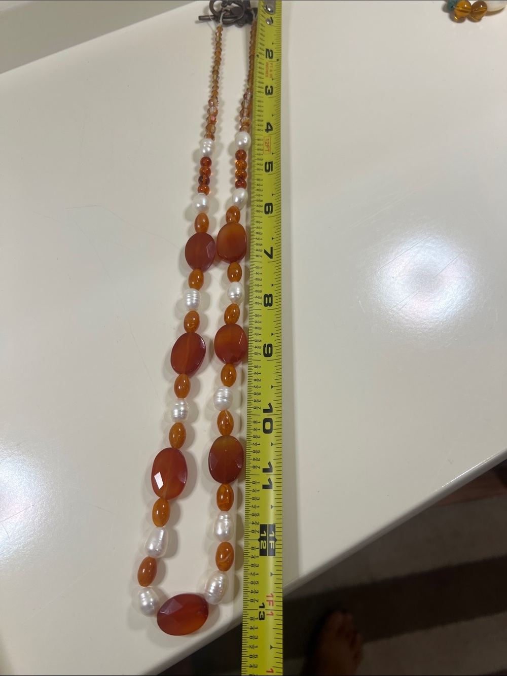 Pearl and Carnelian Bead Necklace in Amber